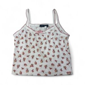 Floral Ribbed Tank Top with Pink Trim - Women Tops